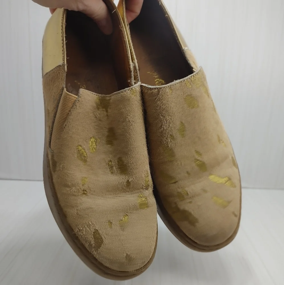Free‎ People Varsity Golf Slip On Sneaker Leather Calf Hair Animal Print EU 38